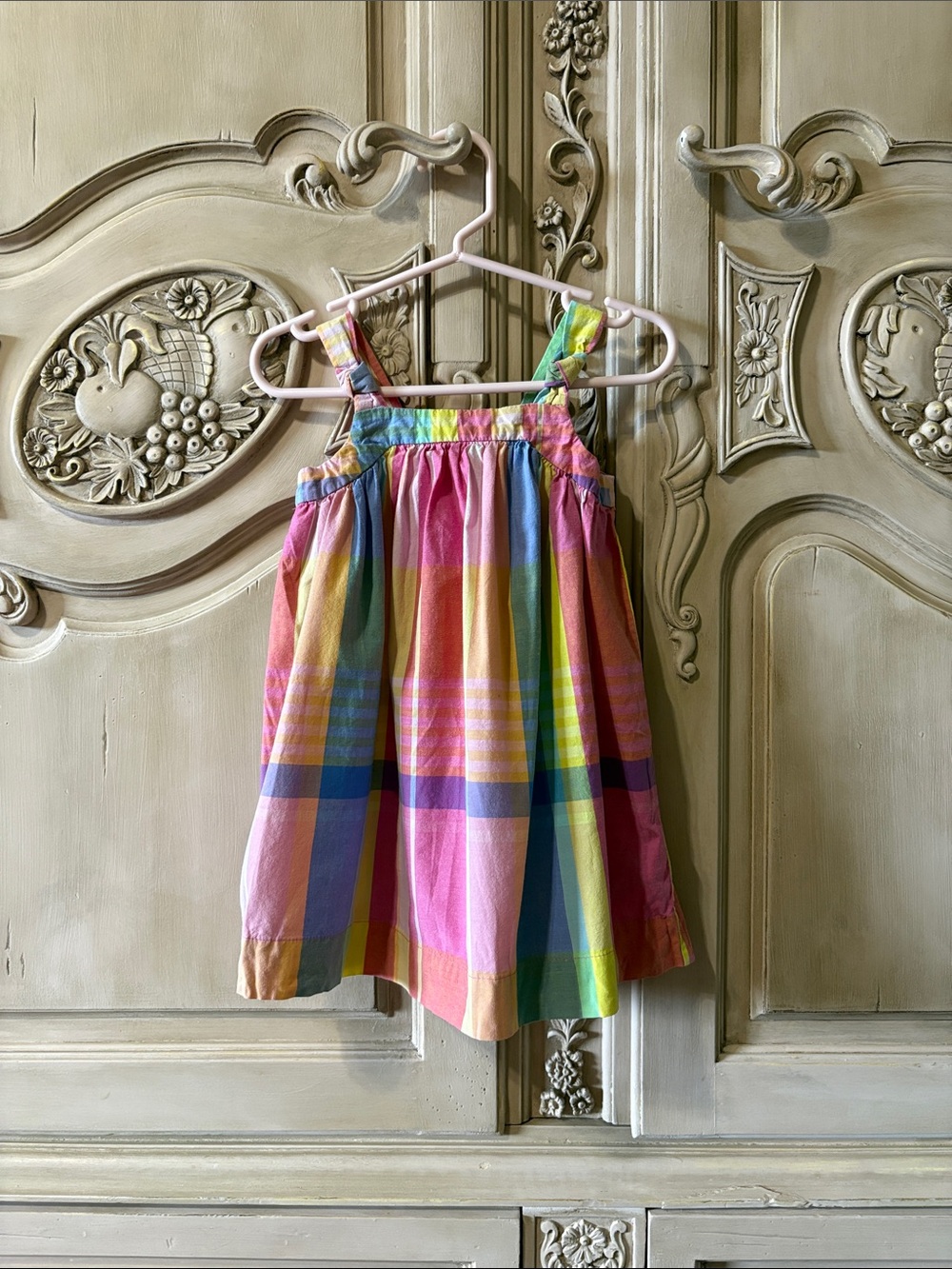 GAP Girls' Rainbow Plaid Sundress - Pink, Yellow & Blue & Green